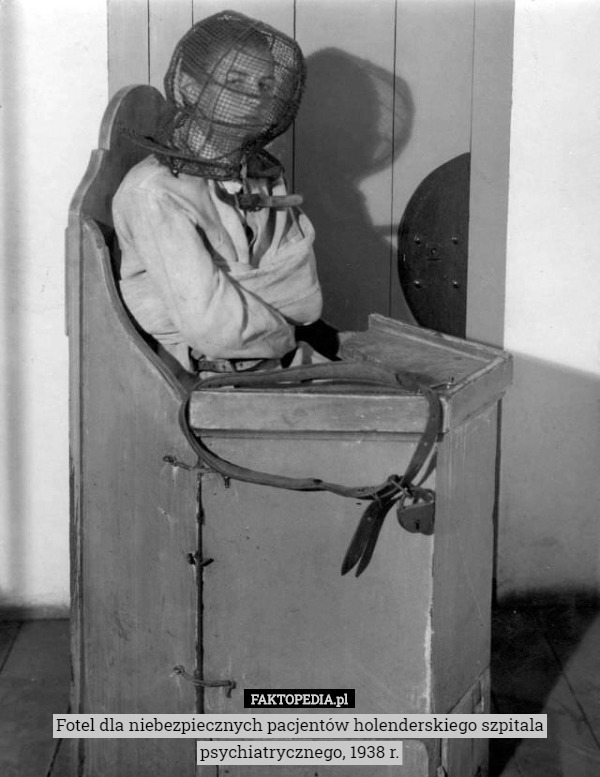Fotel dla niebezpiecznych pacjentów holenderskiego szpitala psychiatrycznego, 1938 r. 