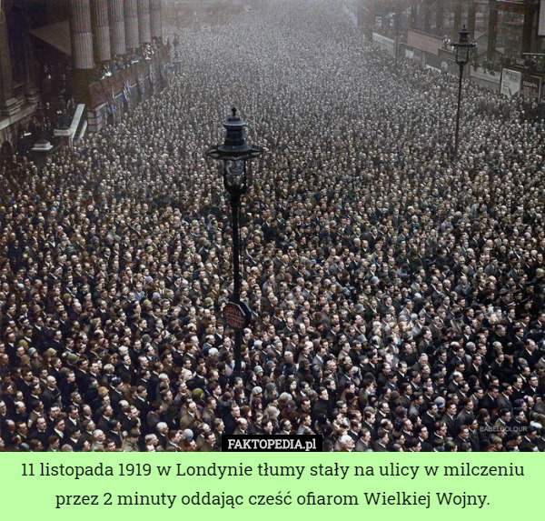 11 listopada 1919 w Londynie tłumy stały na ulicy w milczeniu przez 2 minuty oddając cześć ofiarom Wielkiej Wojny. 
