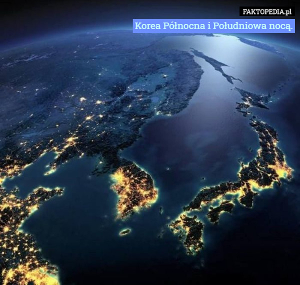 Korea Północna i Południowa nocą. 