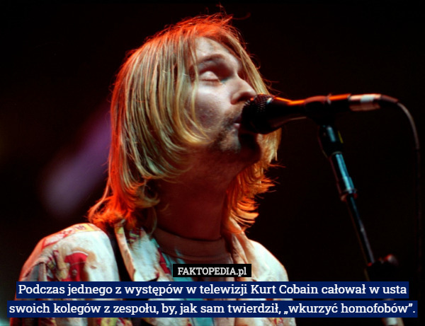 Podczas jednego z występów w telewizji Kurt Cobain całował w usta swoich kolegów z zespołu, by, jak sam twierdził, „wkurzyć homofobów”. 