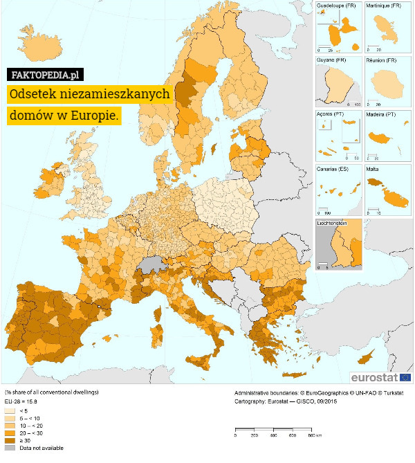 Odsetek niezamieszkanych
domów w Europie. 