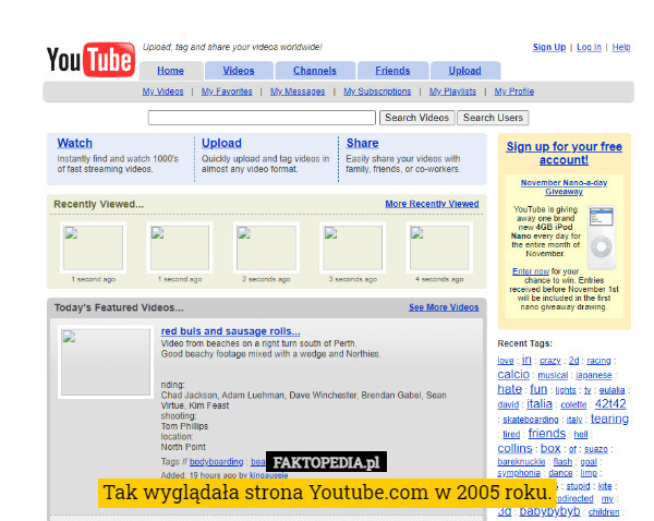 Tak wyglądała strona Youtube.com w 2005 roku. 