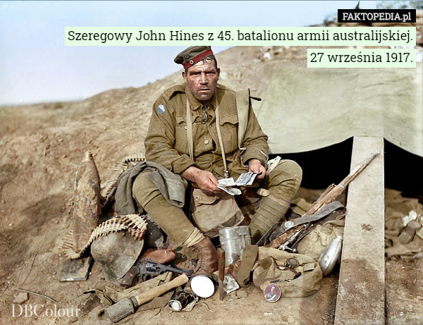 Szeregowy John Hines z 45. batalionu armii australijskiej.
27 września 1917. 