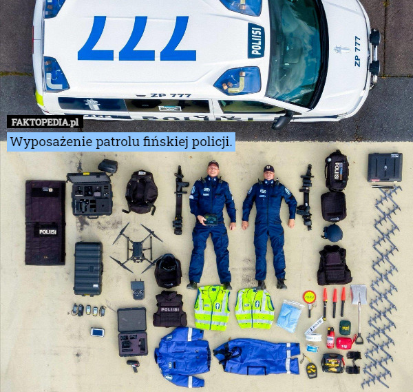 Wyposażenie patrolu fińskiej policji. 