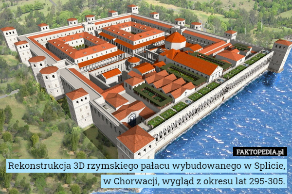 Rekonstrukcja 3D rzymskiego pałacu wybudowanego w Splicie, w Chorwacji, wygląd z okresu lat 295-305. 