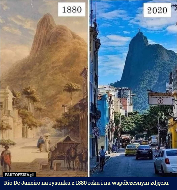 Rio De Janeiro na rysunku z 1880 roku i na współczesnym zdjęciu. 