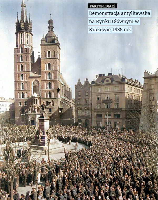 Demonstracja antylitewska na Rynku Głównym w Krakowie, 1938 rok 