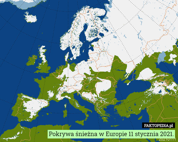 Pokrywa śnieżna w Europie 11 stycznia 2021. 