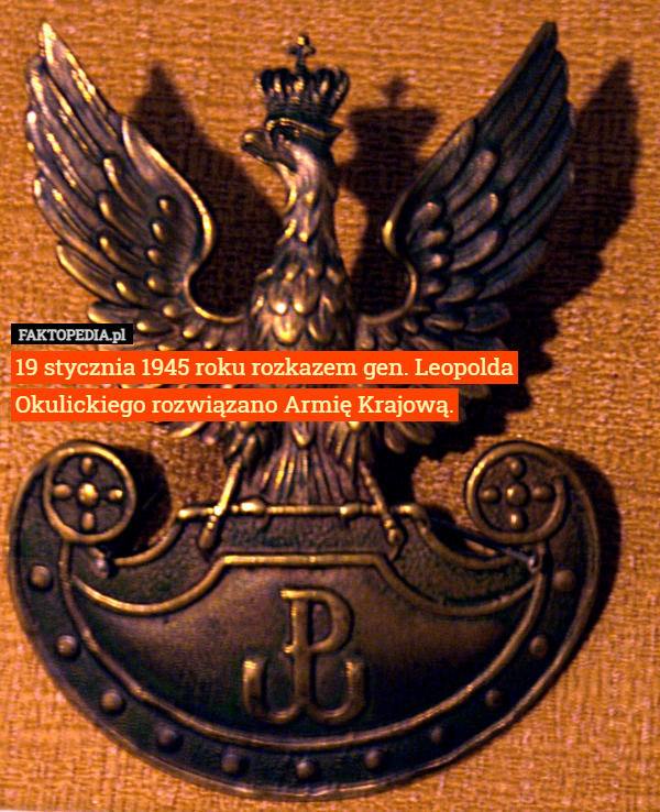 19 stycznia 1945 roku rozkazem gen. Leopolda Okulickiego rozwiązano Armię Krajową. 