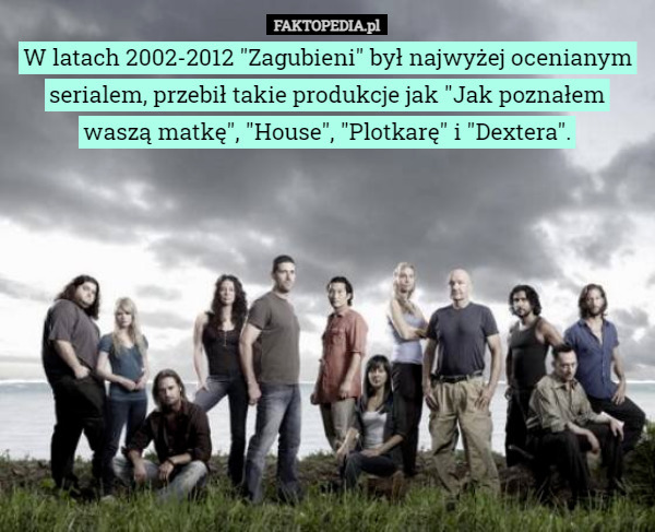 W latach 2002-2012 "Zagubieni" był najwyżej ocenianym serialem, przebił takie produkcje jak "Jak poznałem waszą matkę", "House", "Plotkarę" i "Dextera". 