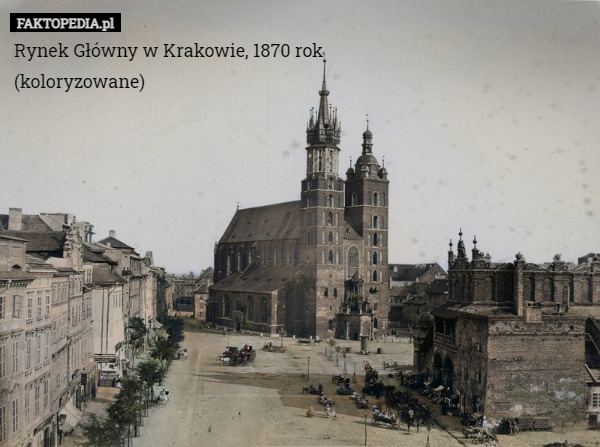 Rynek Główny w Krakowie, 1870 rok (koloryzowane) 