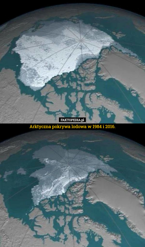 Arktyczna pokrywa lodowa w 1984 i 2016. 