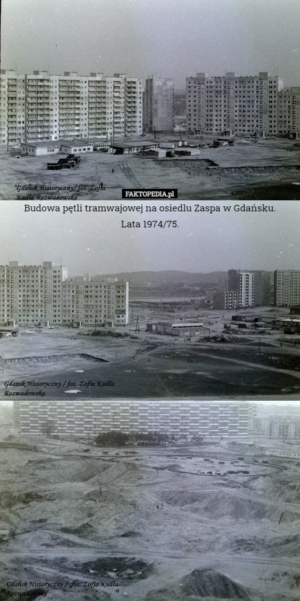 Budowa pętli tramwajowej na osiedlu Zaspa w Gdańsku.
Lata 1974/75. 