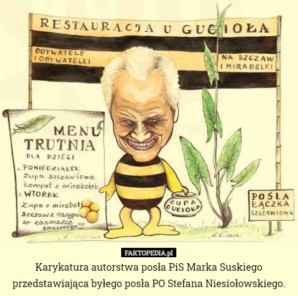 Karykatura autorstwa posła PiS Marka Suskiego przedstawiająca byłego posła PO Stefana Niesiołowskiego. 
