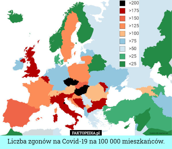 Liczba zgonów na Covid-19 na 100 000 mieszkańców. 
