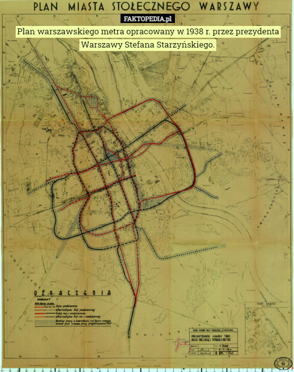 Plan warszawskiego metra opracowany w 1938 r. przez prezydenta Warszawy Stefana Starzyńskiego. 