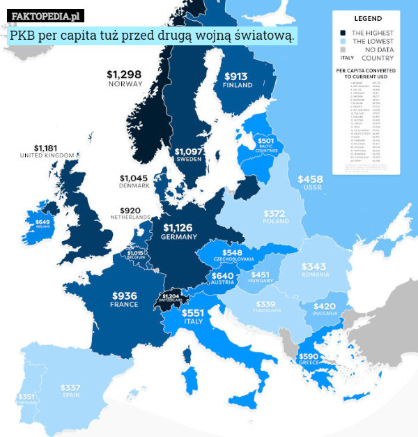 PKB per capita tuż przed drugą wojną światową. 