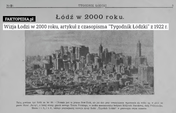 Wizja Łodzi w 2000 roku, artykuł z czasopisma "Tygodnik Łódzki" z 1922 r. 