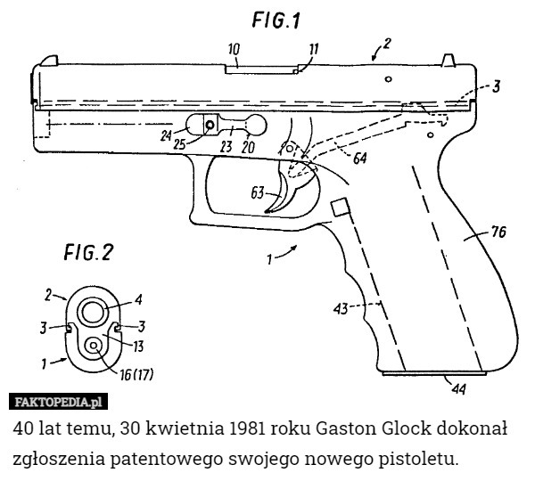 40 lat temu, 30 kwietnia 1981 roku Gaston Glock dokonał zgłoszenia patentowego swojego nowego pistoletu. 