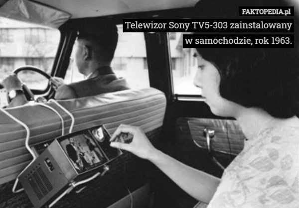 Telewizor Sony TV5-303 zainstalowany w samochodzie, rok 1963. 