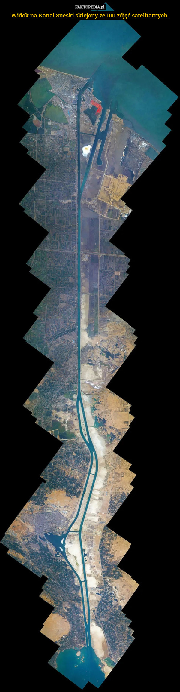 Widok na Kanał Sueski sklejony ze 100 zdjęć satelitarnych. 