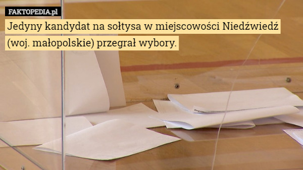 Jedyny kandydat na sołtysa w miejscowości Niedźwiedź (woj. małopolskie) przegrał wybory. 