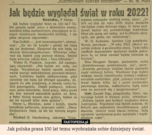 Jak polska prasa 100 lat temu wyobrażała sobie dzisiejszy świat. 