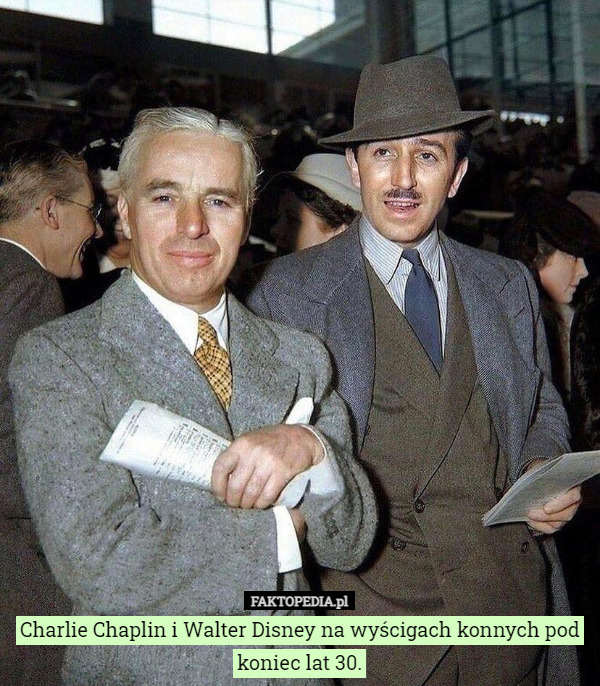Charlie Chaplin i Walter Disney na wyścigach konnych pod koniec lat 30. 