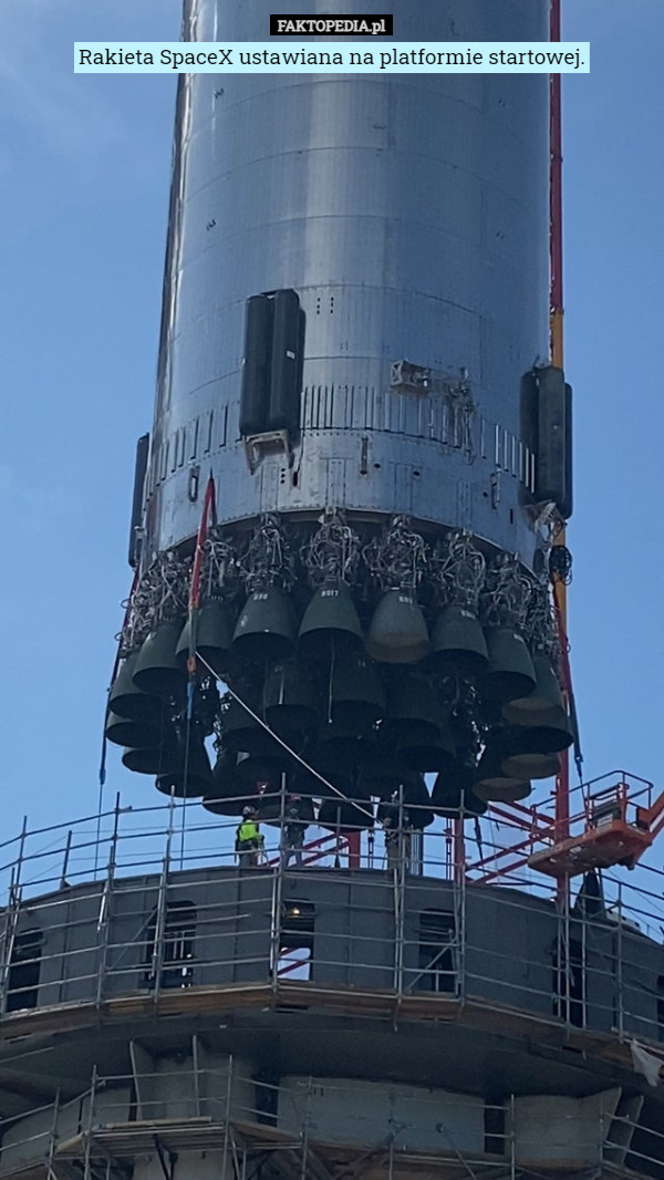 Rakieta SpaceX ustawiana na platformie startowej. 