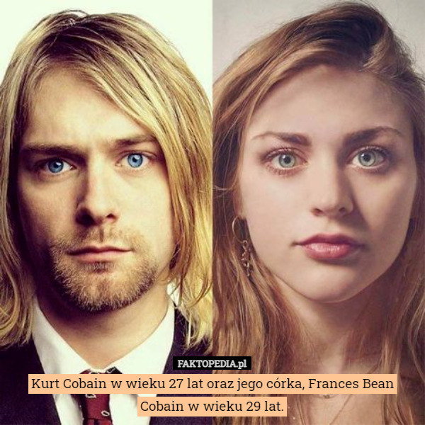Kurt Cobain w wieku 27 lat oraz jego córka, Frances Bean Cobain w wieku 29 lat. 