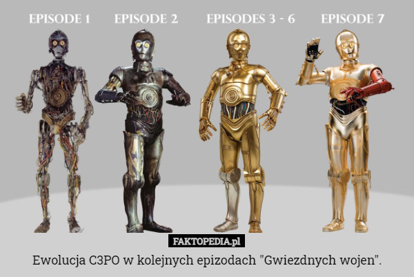 Ewolucja C3PO w kolejnych epizodach "Gwiezdnych wojen". 