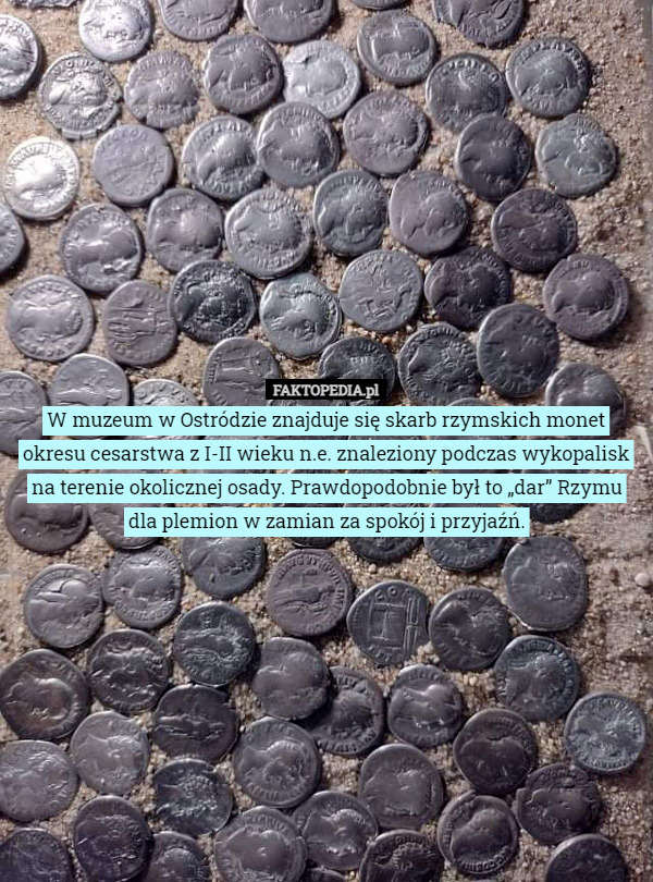 W muzeum w Ostródzie znajduje się skarb rzymskich monet okresu cesarstwa z I-II wieku n.e. znaleziony podczas wykopalisk na terenie okolicznej osady. Prawdopodobnie był to „dar” Rzymu dla plemion w zamian za spokój i przyjaźń. 