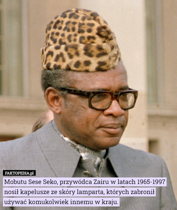 Mobutu Sese Seko, przywódca Zairu w latach 1965-1997 nosił kapelusze ze skóry lamparta, których zabronił używać komukolwiek innemu w kraju. 