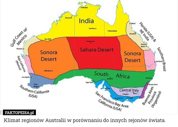 Klimat regionów Australii w porównaniu do innych rejonów świata. 