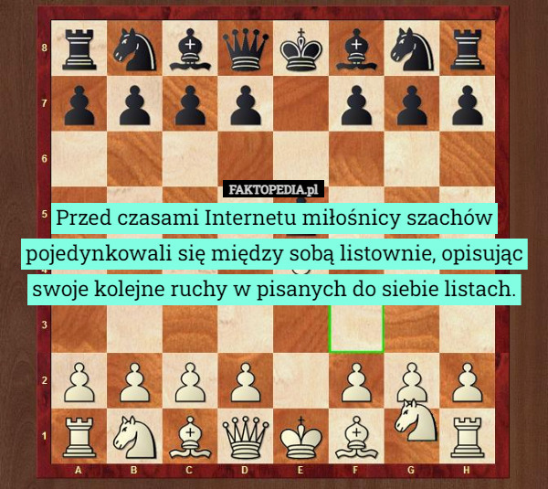 Przed czasami Internetu miłośnicy szachów pojedynkowali się między sobą listownie, opisując swoje kolejne ruchy w pisanych do siebie listach. 
