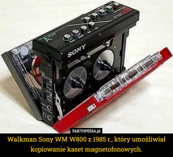 Walkman Sony WM W800 z 1985 r., który umożliwiał kopiowanie kaset magnetofonowych. 