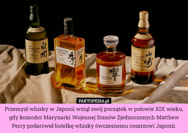 Przemysł whisky w Japonii wziął swój początek w połowie XIX wieku, gdy komodor Marynarki Wojennej Stanów Zjednoczonych Matthew Perry podarował butelkę whisky ówczesnemu cesarzowi Japonii. 