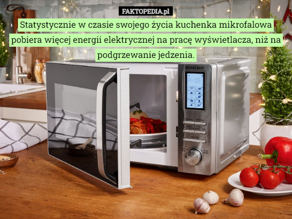 Statystycznie w czasie swojego życia kuchenka mikrofalowa pobiera więcej energii elektrycznej na pracę wyświetlacza, niż na podgrzewanie jedzenia. 