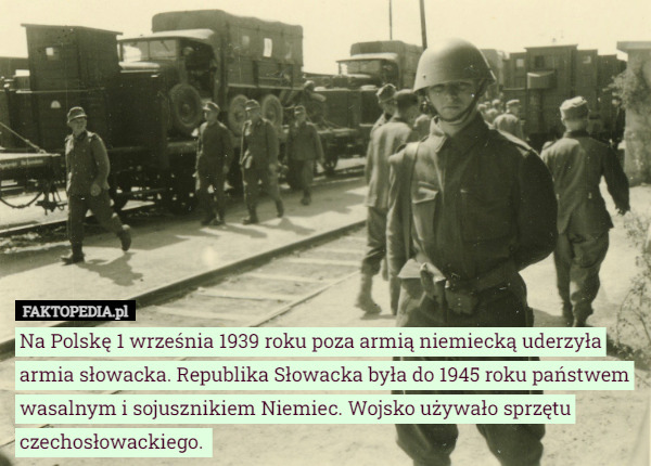 Na Polskę 1 września 1939 roku poza armią niemiecką uderzyła armia słowacka. Republika Słowacka była do 1945 roku państwem wasalnym i sojusznikiem Niemiec. Wojsko używało sprzętu czechosłowackiego. 