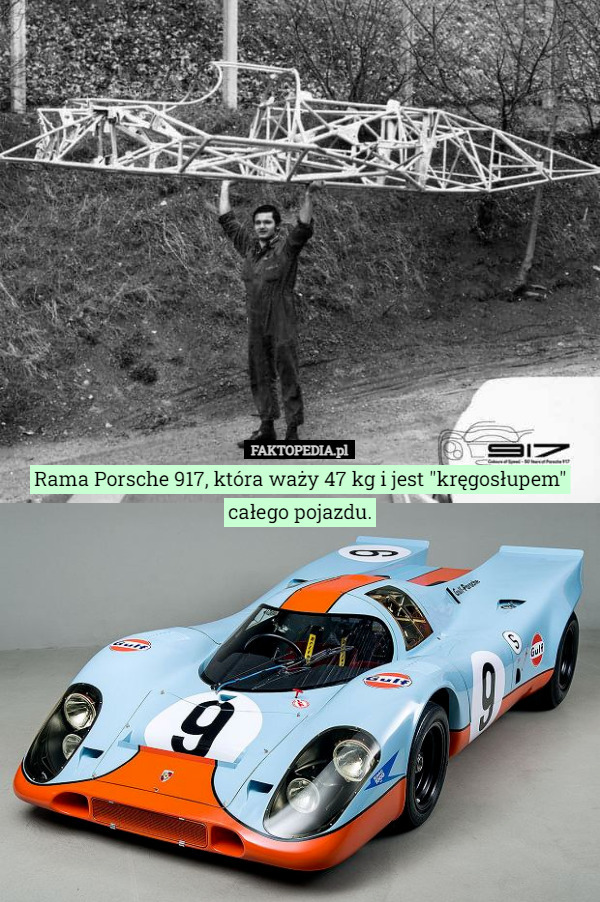 Rama Porsche 917, która waży 47 kg i jest "kręgosłupem" całego pojazdu. 