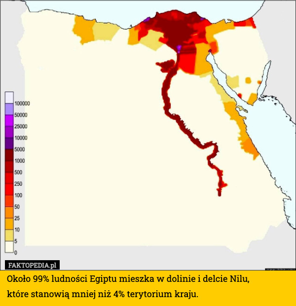 Około 99% ludności Egiptu mieszka w dolinie i delcie Nilu,
które stanowią mniej niż 4% terytorium kraju. 