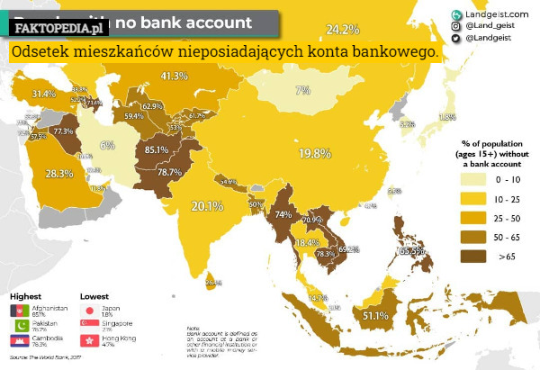 Odsetek mieszkańców nieposiadających konta bankowego. 