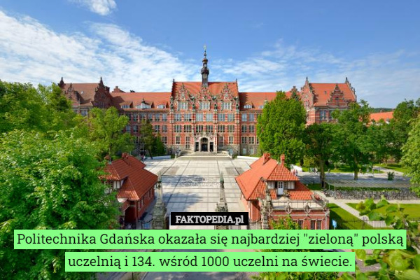 Politechnika Gdańska okazała się najbardziej "zieloną" polską uczelnią i 134. wśród 1000 uczelni na świecie. 