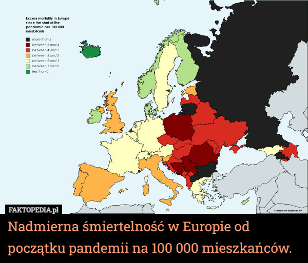 Nadmierna śmiertelność w Europie od początku pandemii na 100 000 mieszkańców. 