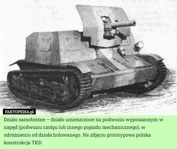Działo samobieżne – działo umieszczone na podwoziu wyposażonym w napęd (podwoziu czołgu lub innego pojazdu mechanicznego), w odróżnieniu od działa holowanego. Na zdjęciu prototypowa polska konstrukcja TKD. 