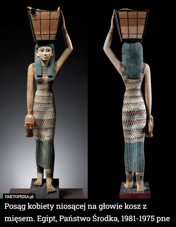 Posąg kobiety niosącej na głowie kosz z mięsem. Egipt, Państwo Środka, 1981-1975 pne 