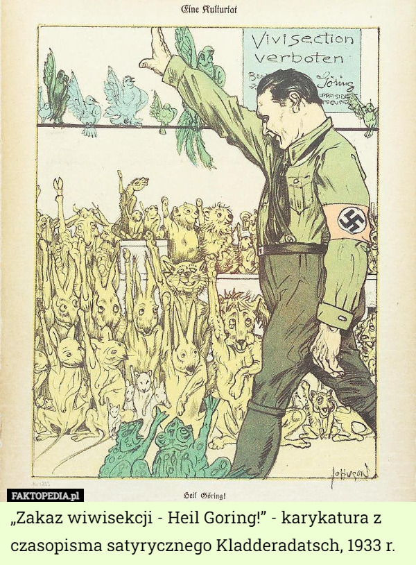 „Zakaz wiwisekcji - Heil Goring!” - karykatura z czasopisma satyrycznego Kladderadatsch, 1933 r. 