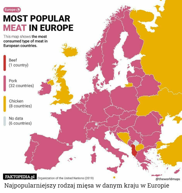 Najpopularniejszy rodzaj mięsa w danym kraju w Europie 
