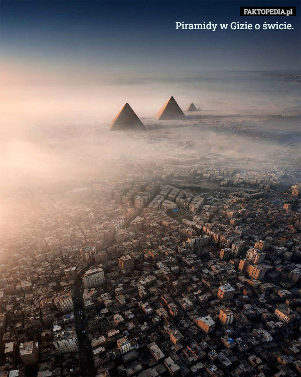 Piramidy w Gizie o świcie. 