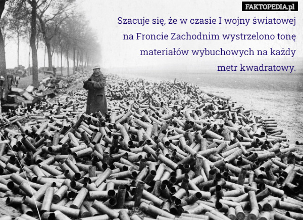 Szacuje się, że w czasie I wojny światowej na Froncie Zachodnim wystrzelono tonę materiałów wybuchowych na każdy
 metr kwadratowy. 
